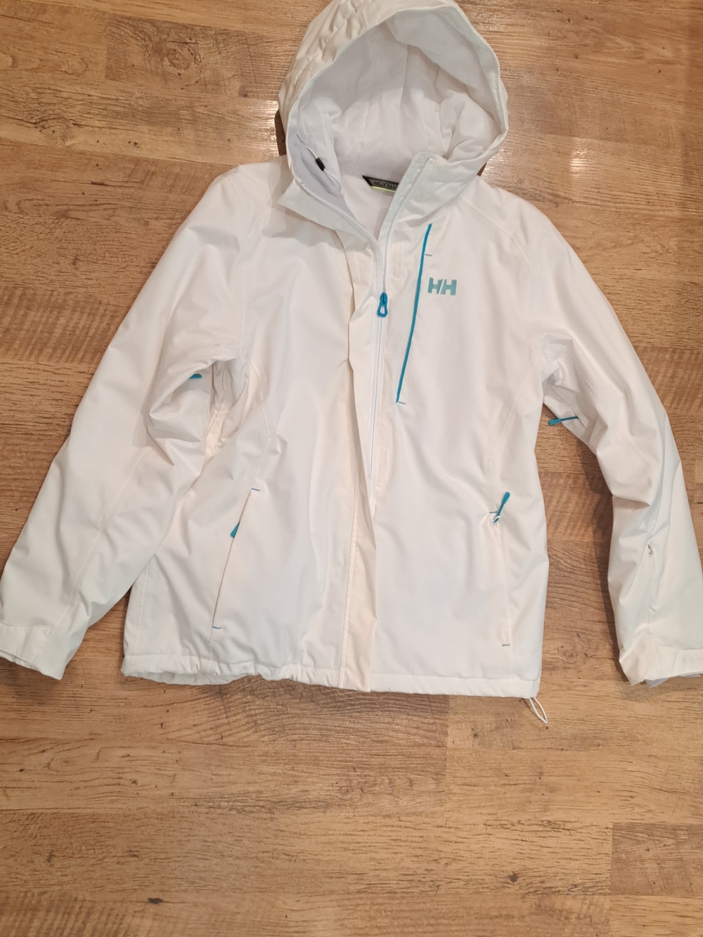Helly Hansen White Puffer Jacket with Teal Trim Accents